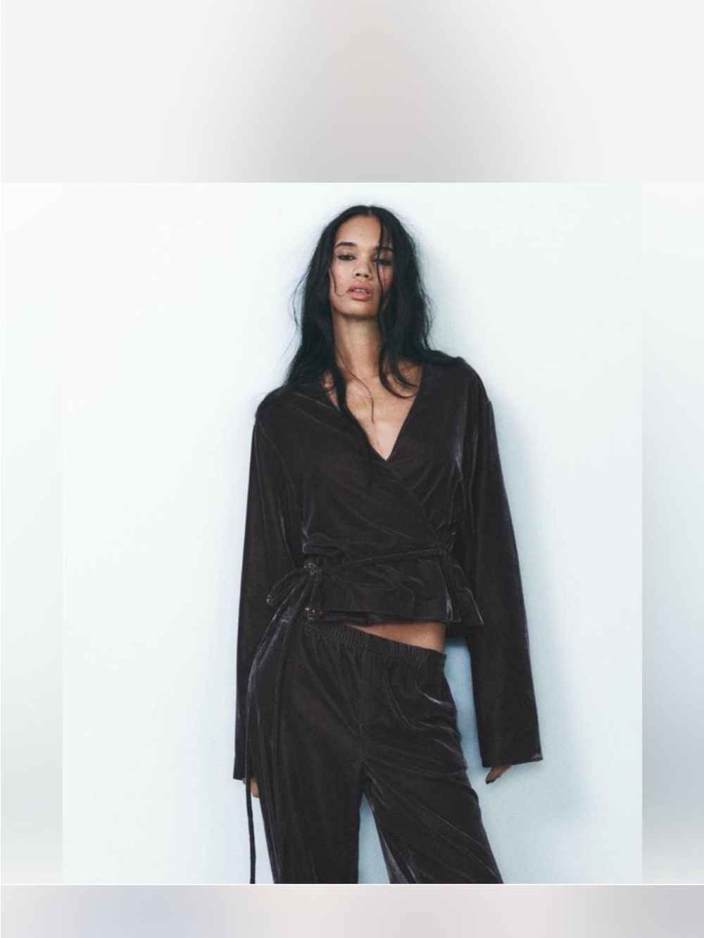 ZARA• dark navy velvet wrap jacket